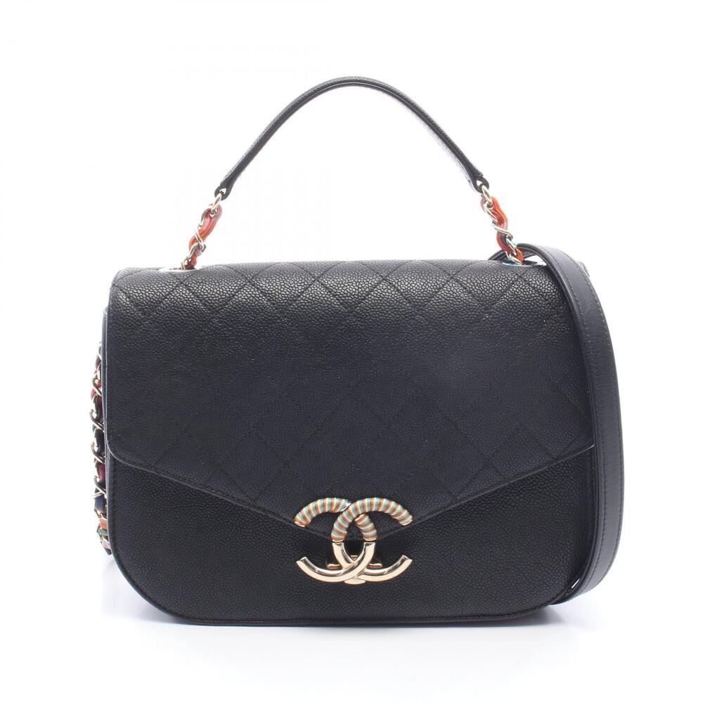Chanel Matelasse Shoulder Bag Caviar Leather Grained Calfskin Black